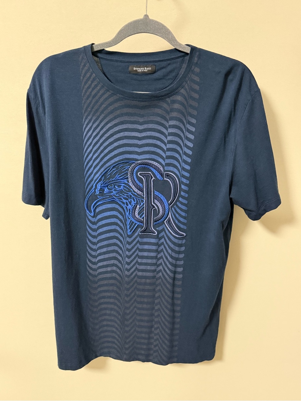Stefano Ricci Navy Tee with Blue Eagle Monogram